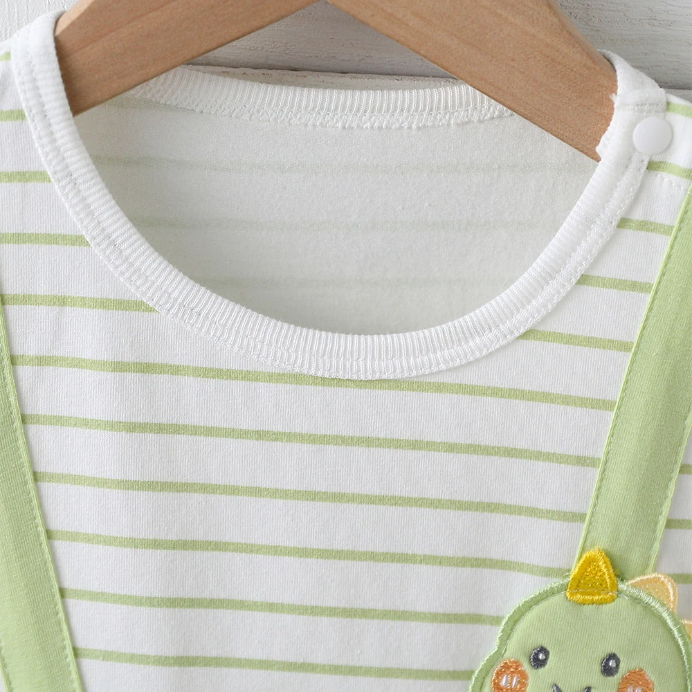 بدلة قفز صيفية لطيفة على شكل ديناصور مكونة من قطعتين من القطن بأكمام قصيرة