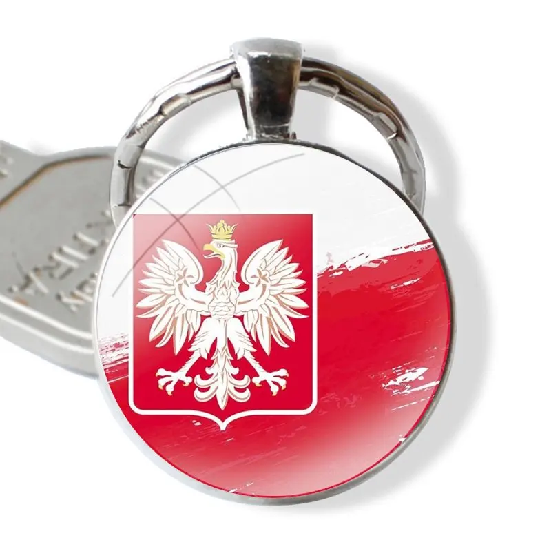 Poland flag football Keychain Handmade Glass Cabochon Key Ring Holder Pendant Key Chains