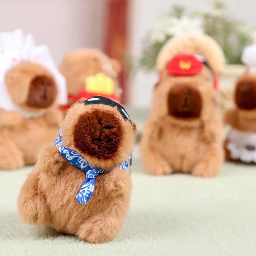 Brown Doll Plush Capybara Key Ring Food Cross Dressing Plush Capybara Pendant Funny Fur Cartoon Animal Keychain Girls