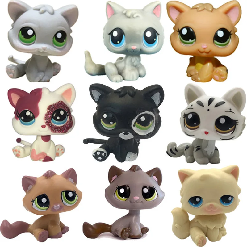 MINISO LPS Rare littlest pet shop Bobble head toy Stands Short Hair Kitten with Mouse and necklace Old Animal Collection toy