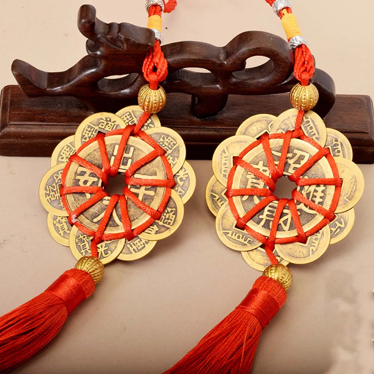 1pc Pure Brass Five Emperor Money Rich Knot Pendant Plum Blossom Ten Emperor Money in and out of the Safe Car Hanging Gourd Chi