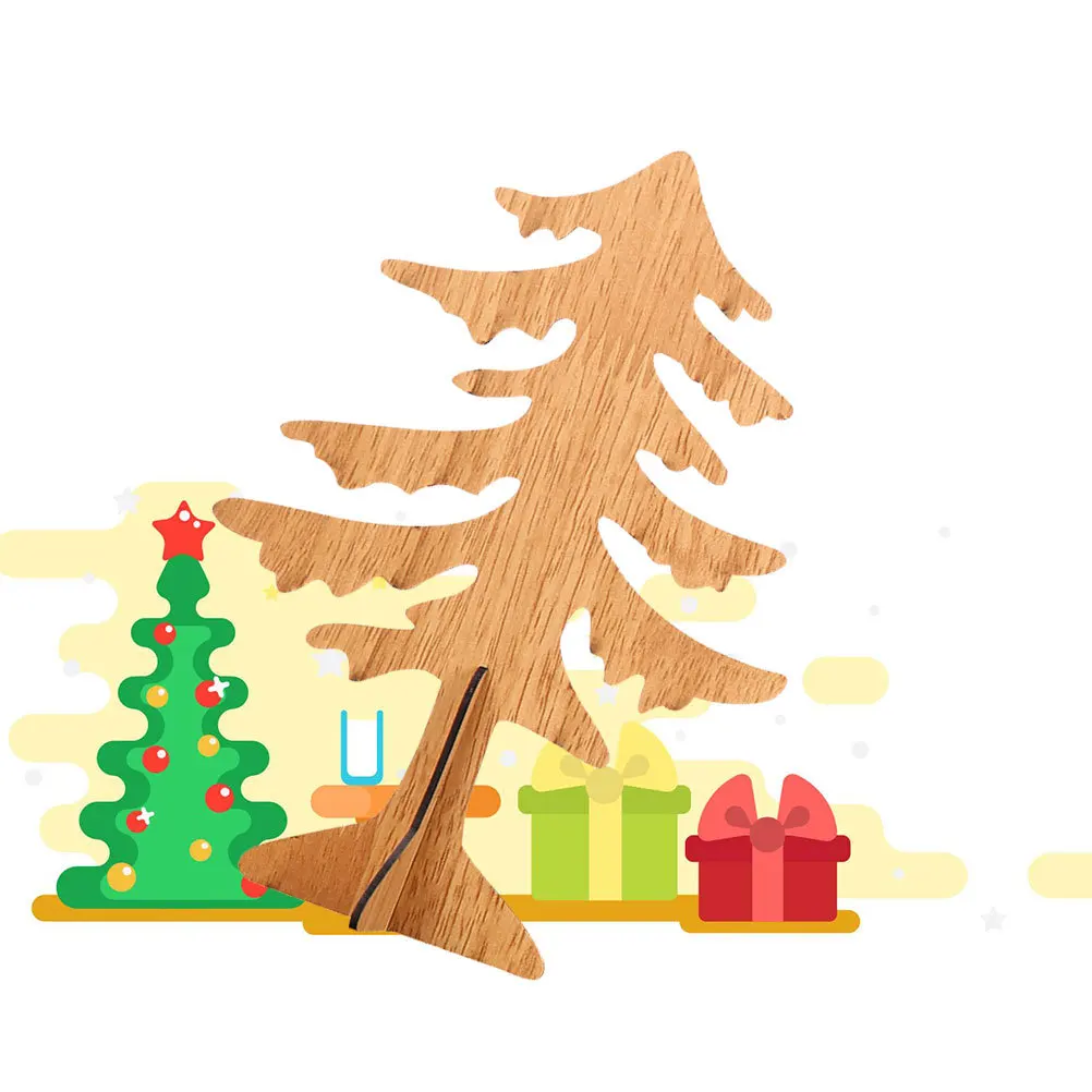 

Mini Desktop Wooden DIY Christmas Tree Thick Cross Shape Standable Tabletop Xmas Decoration for Christmas Festival