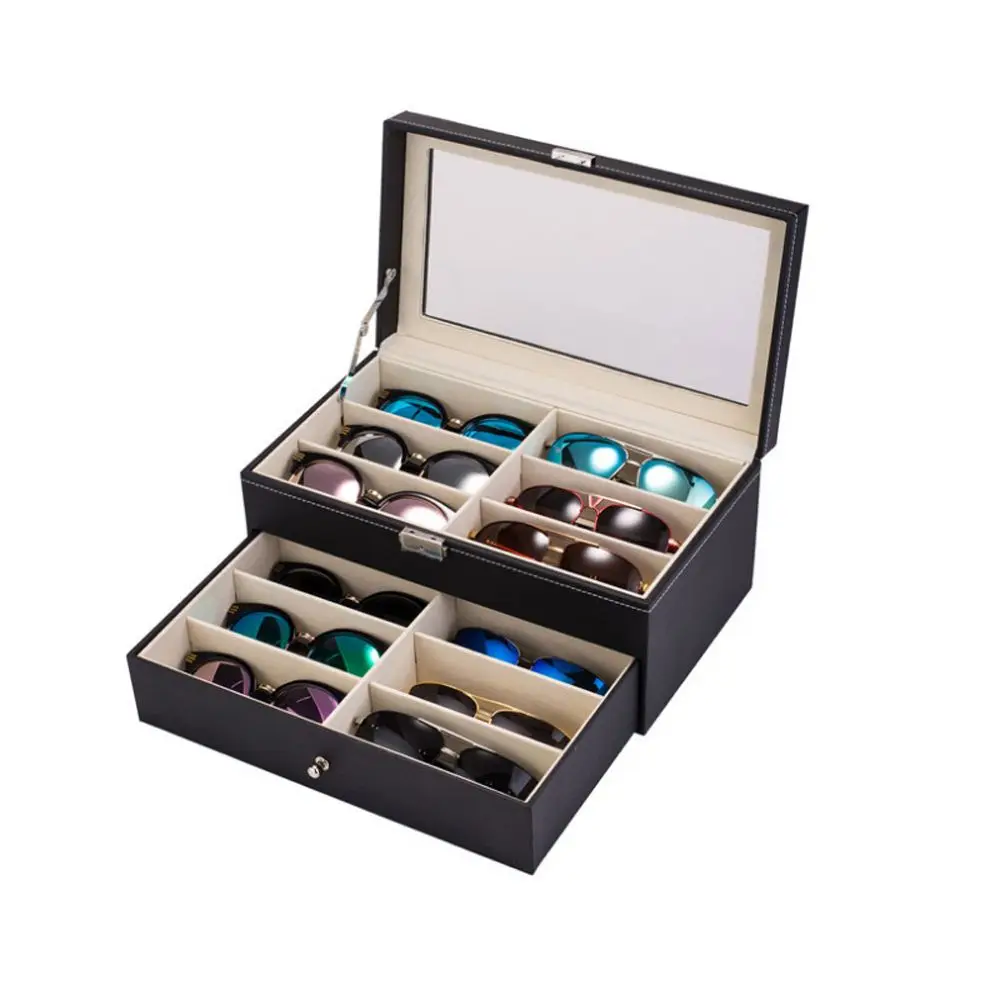 Space Snap Button PU Bag 8/12 Grids Display Case Jewelry Organizer Slots Glasses Case Eyewear Holder Sunglasses Box Storage Box