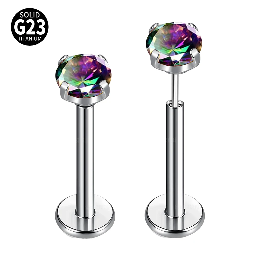 

2Pcs G23 Titanium Lip Rook Labret Studs Helix Tragus Earring 18G Threadless CZ Nose Stud Hypoallergenic Push Back Monroe Piercin