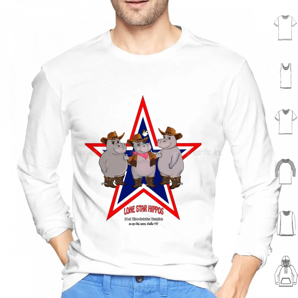 

2022 , Dallas , Texas Hoodies Long Sleeve Hippo Hippos Texas Lone Star Hippopotamus Red White Blue Cowboy Boots