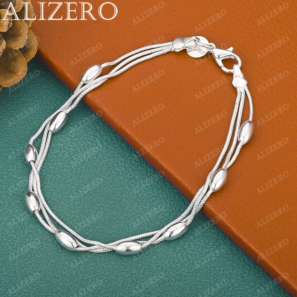925 Sterling Silver Oval Beads Bracelets For Women Men Anniversary Gift Popular Wild Fashion Party