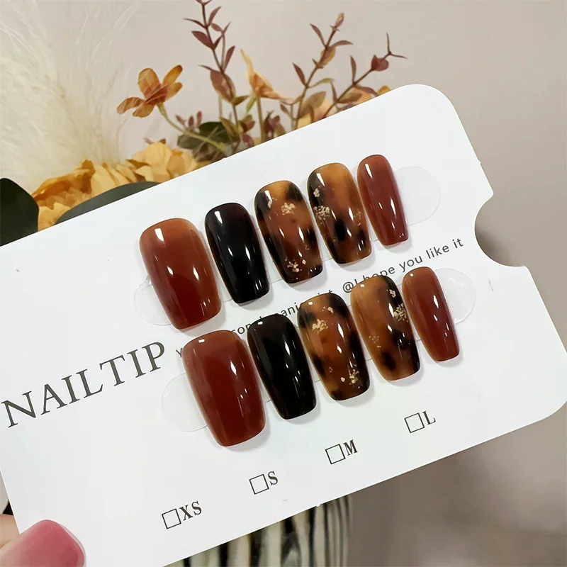30pcs Press On Nails Autumn Winter Caramel Amber Shading Decoration Wearable False Nails Full Cover Nail Tips Art