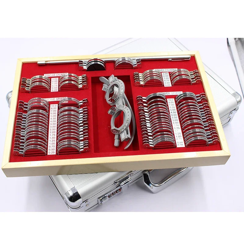 104 pcs Trial Lens Set with Measuring Glasses Testing Frame Optical Lens Optometry Rim Case Evidence Box Aluminum Rim Kit