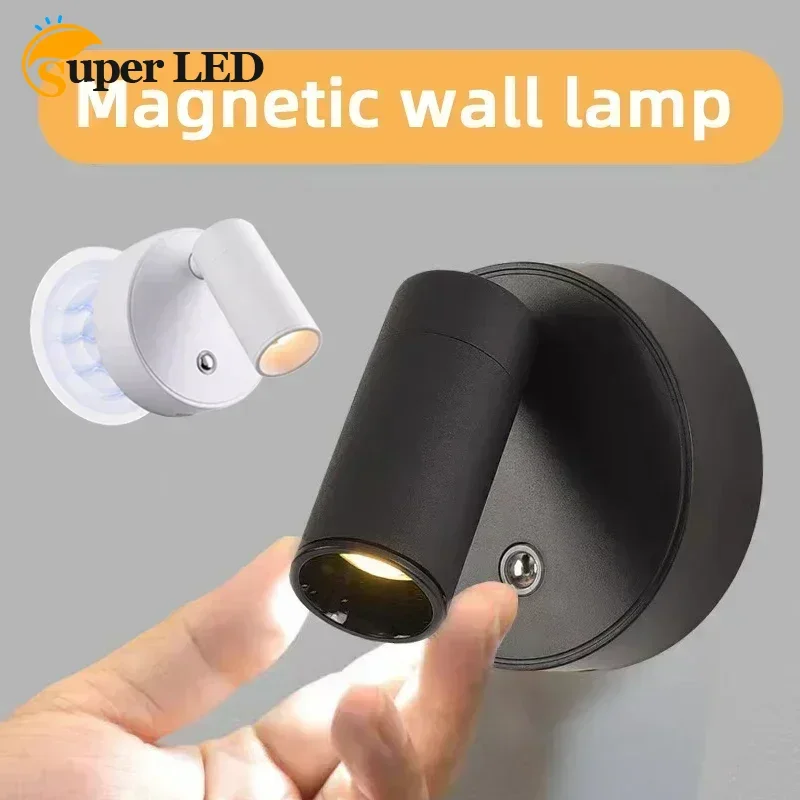 

2PCS Magnetic Base USB Rechargeable LED Cordless Wall Lights with Touch Switch Black White Magnet Dimmable Bedside Reading Lamps