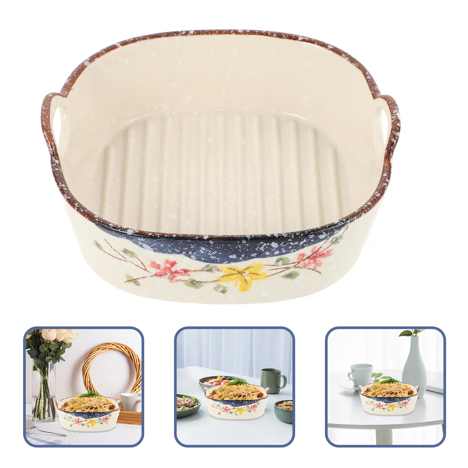 

Extra Large Ceramic Noodle Bowl with Two Handles Soup Serving Dish Reusable Salad Fruit Dessert Bowl Household Dinner Accessory