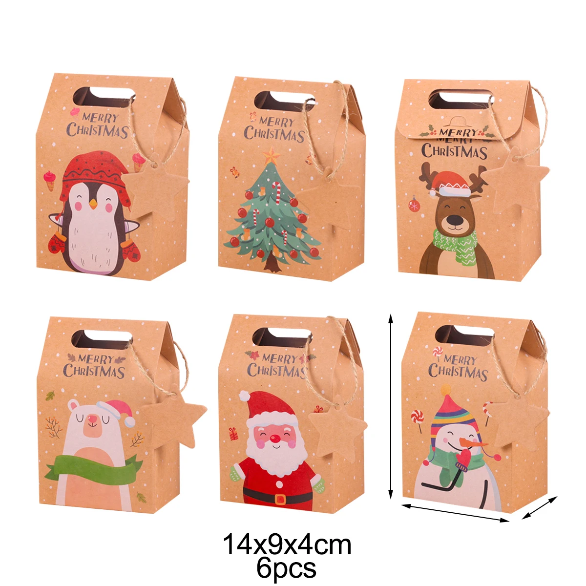 12/24pcs New Year Christmas Santa Gift Boxes with Star Tags Xmas Noel 2024 Snowman Elk Snack Cookies Pack Boxes Christmas Home