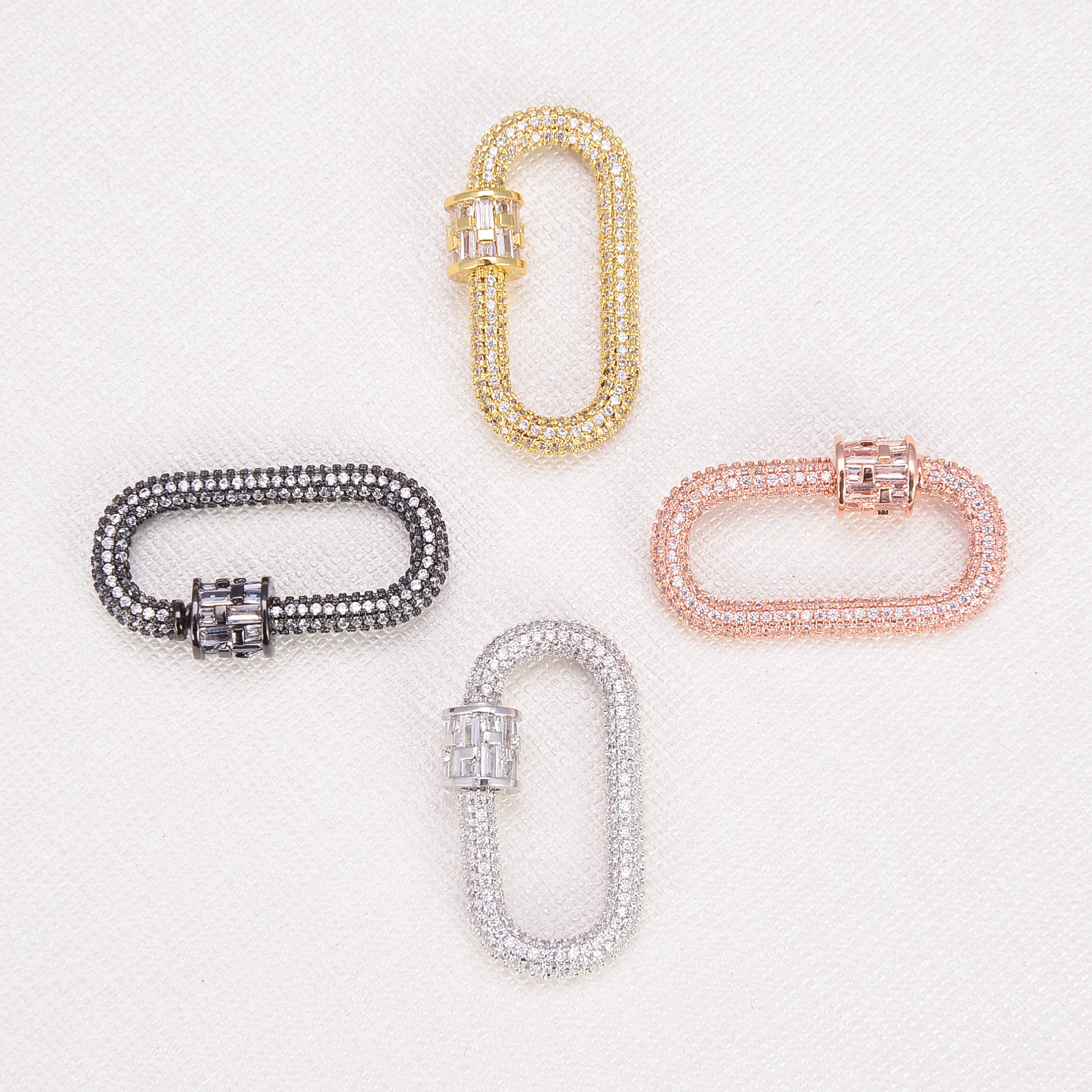 Metal Screw Buckle Inlaid Full Zircon Brass Accessories for DIY Necklace Bracelet Geometry Rectangle Heart Shape Jewelry Finding