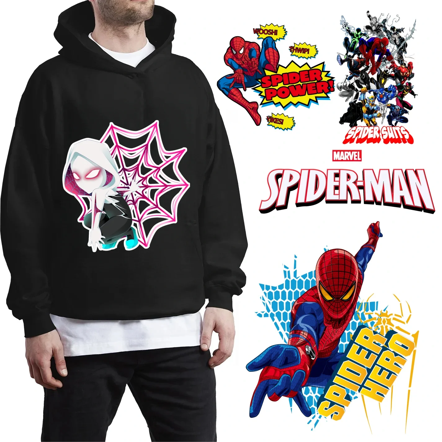 

Spider-Man Creative Iron on Hot Stamping Applique Heat Transfer Stickers T-shirt Hoodie Clothes DIY Parent Cartoon Ac