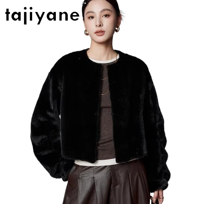 เสื้อแจ็คเก็ตขนมิงค์แท้ 100% จาก TAJIYANE สำหรับผู้หญิง หรูหรา สีดำ แบบสั้น เสื้อโค้ทขนมิงค์แท้สำหรับฤดูหนาว เสื้อผ้าผู้หญิง 2025
