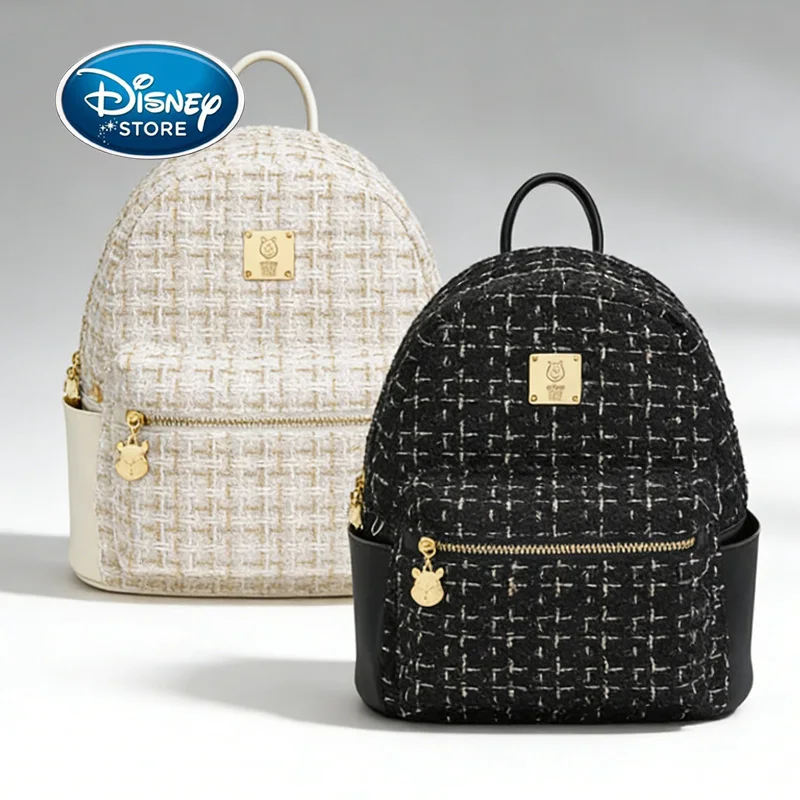 

Disney Winnie the Pooh Mini Backpack Women's Tweed Casual Daypack With Gold Hardware