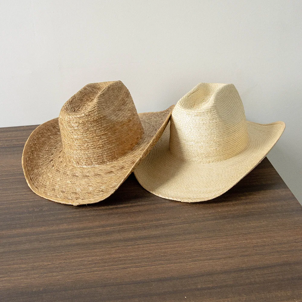 Western Cowboy Straw hat women Large brim Natural palm leave cowboy hat outdoor travel sun protection straw hat sombrero vaquero