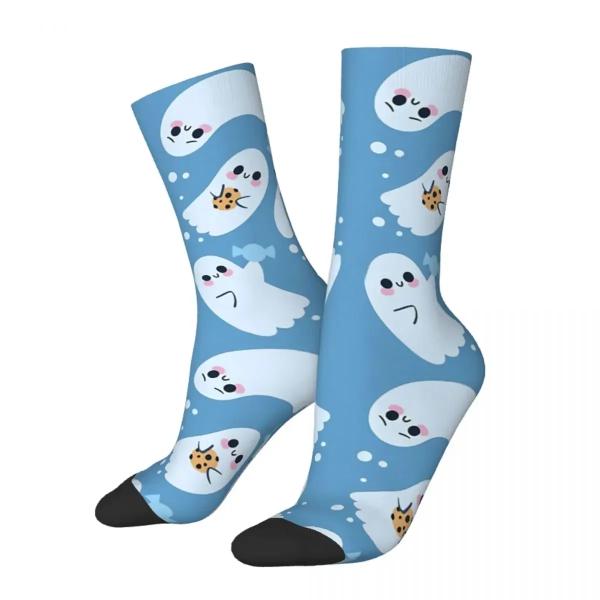 Funny Crazy Sock for Men Sweet Blue Hip Hop Vintage Halloween Happy Pattern Printed Boys Crew Sock Novelty Gift