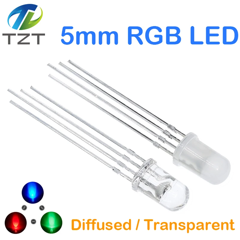 DIYTZT 10 قطعة 5 مللي متر RGB LED الكاثود المشترك/الأنود المشترك ثلاثي الألوان الثنائيات الباعثة للضوء f5 RGB منتشر/تسليط الضوء على شفاف #1