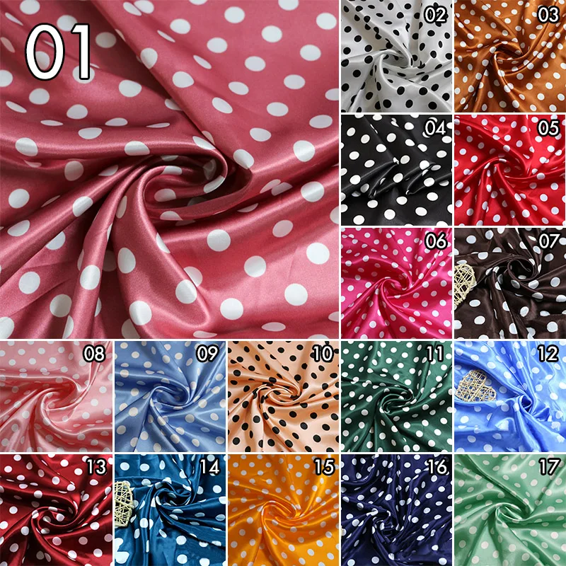 1.5cm Polka Dot Printed Satin Charmeuse Silk Fabric for Bow Headdress DIY Decorative Clothing Scarf Lining Dress Sewing Material