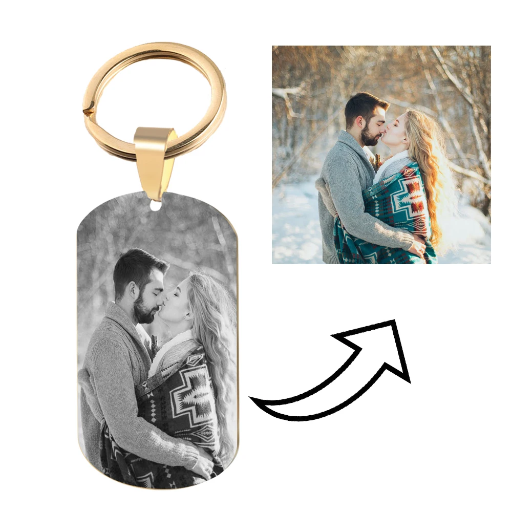 Custom Photos KeyRing for Women Men Dog Tag Personalized Picture Photo Name Date Keychains Square Heart Christmas Gift Punk Rock