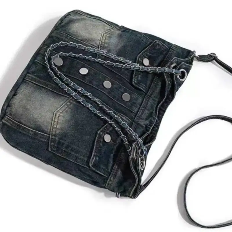 Bloom Hot Girls Denim Shoulder Bags Women Vintage Haruku Pocket Large Capacity Handbag Ladies Retro Casual Underarm Bag Y2k