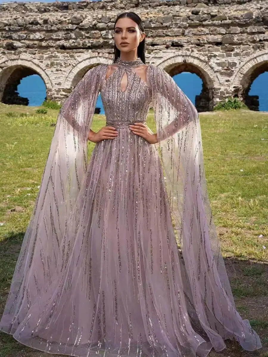 

Ele Long Evening Dr with Lace And Sequins for Women Spring Summer Faion Tassel Detail Midi Skirt Polyester Material