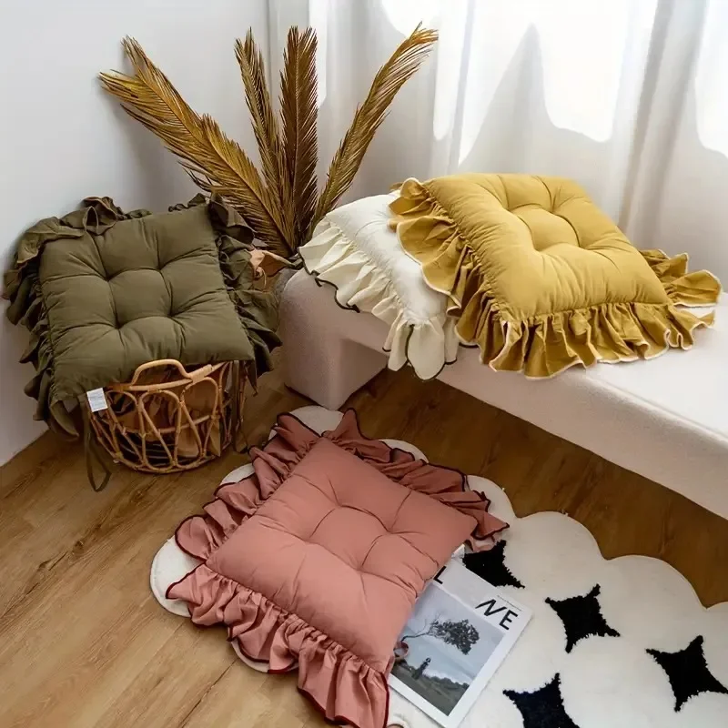 1pc Cotton Cloth Thickened Chair Cushion with Wide Edge Wood Ear Design, Dining Chair Cushion, Living Room Office Cushion  쿠션