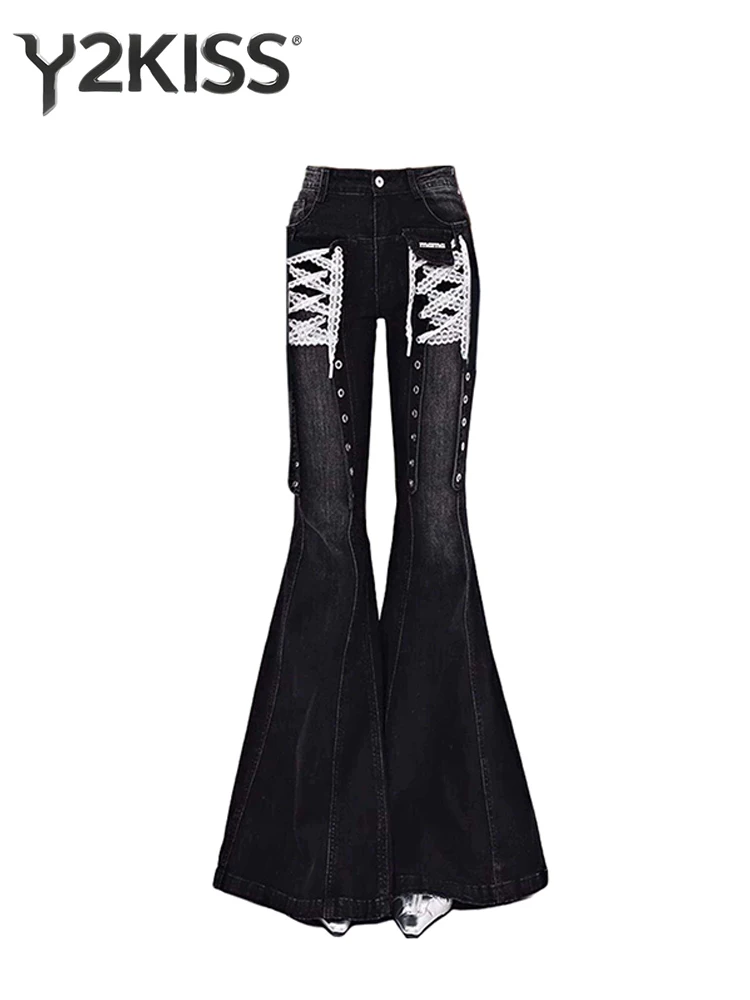 

Women's Skinny Flare Jeans Low Rise Denim Pants Japanese Abi Y2k Cowboy Dark Academia American Retro High Street Bell Bottom New