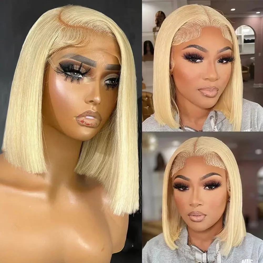 

Парик из натуральных волос 613 Bob Wig, прямой парик-каре с кружевной передней частью 13x6, медово-русый короткий парик-каре, предварительно выщипанный, безклеевой парик 7x6 для чернокожих женщин