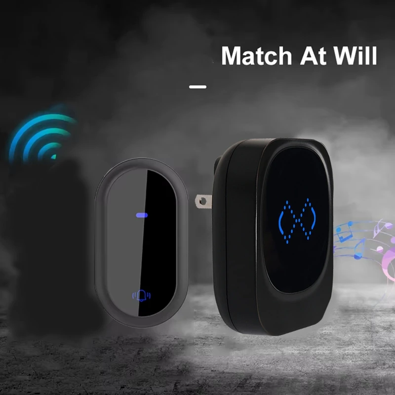 Wireless Home Welcome Smart Doorbell Self-Powered IP68 Waterproof 180M Remote With 38 Songs US Plug
