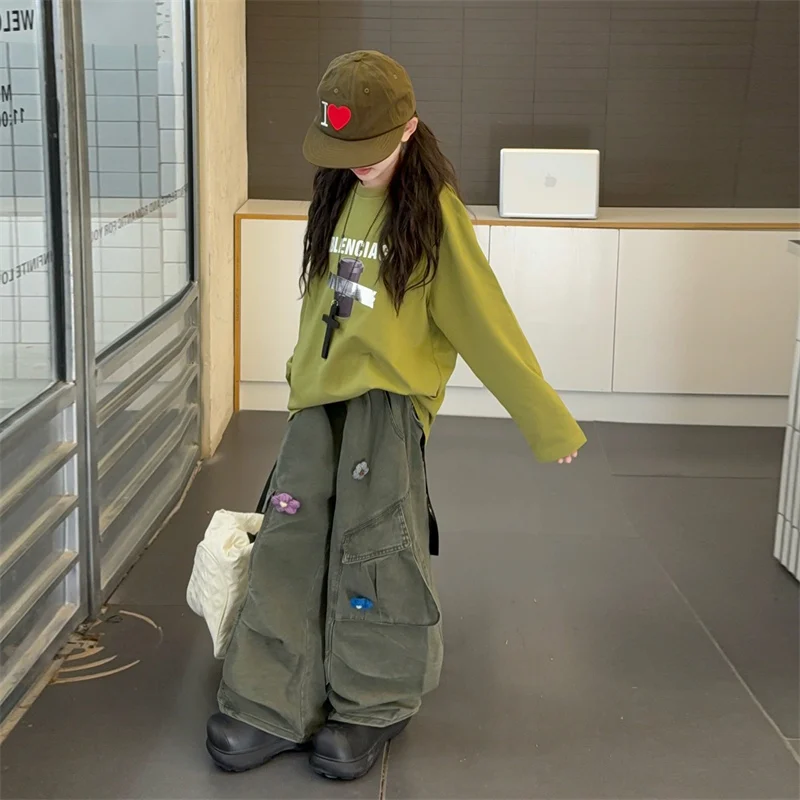 2025 خريف جديد زهرة واسعة الساق وزرة جيب كبير تصميم بنطلون زهرة قابلة للإزالة #3