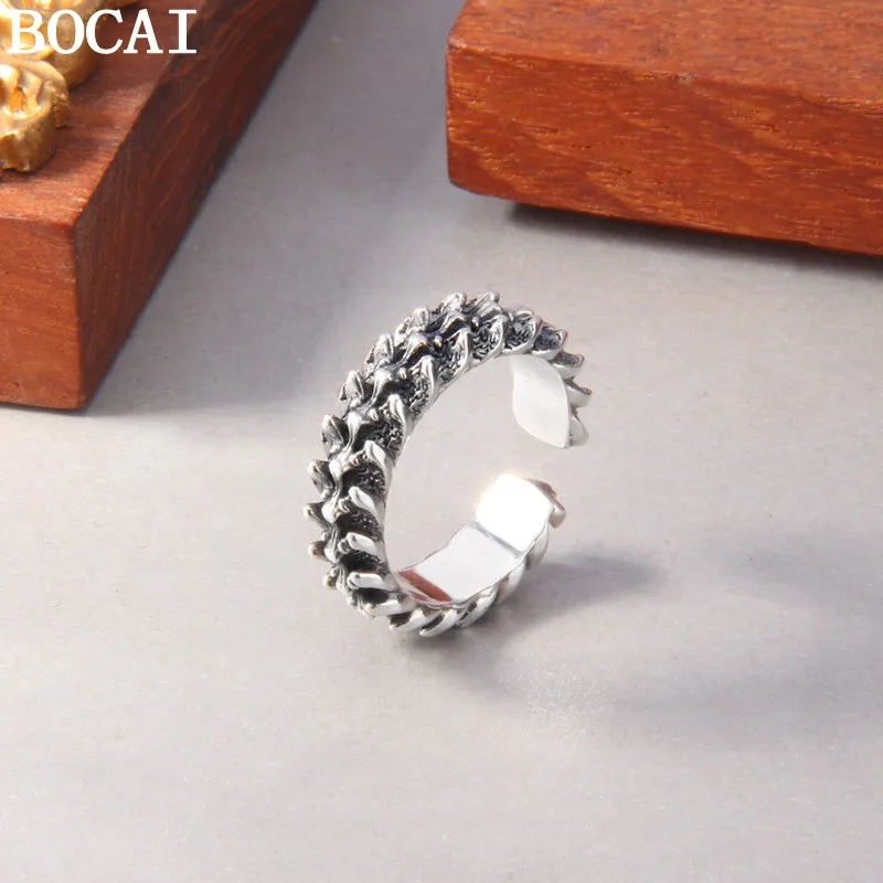 BOCAI New s925 Silver Vintage Personality Dragon Scale Reverse Scale Ring Selected Gifts for Men and Women