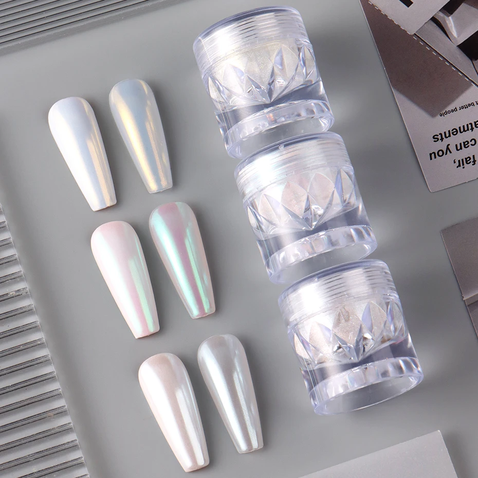 1 Box White Chrome Pearl Nail Powder Aurora Mirror Nail Art Powder Pigment Fairy Pink Effect Rubbing Glitter Nail Art Decoration image 6
