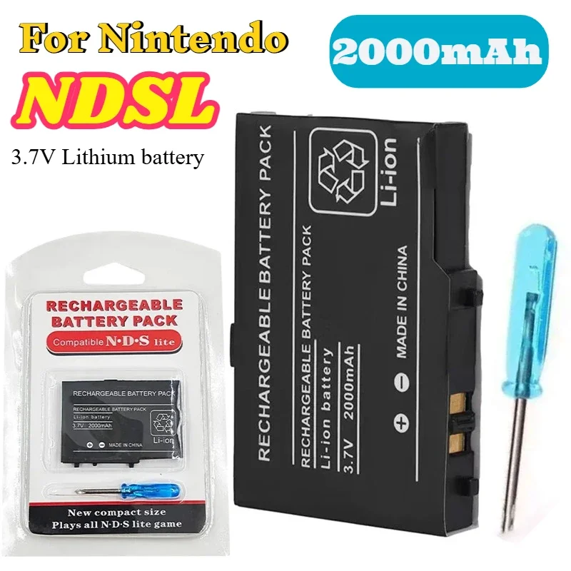 Game Console Built-in Battery for Nintendo NDSL Host Batterie 2000mAh 3.7V Lithium Rechargeable Replacement Cell W/ Screwdriver