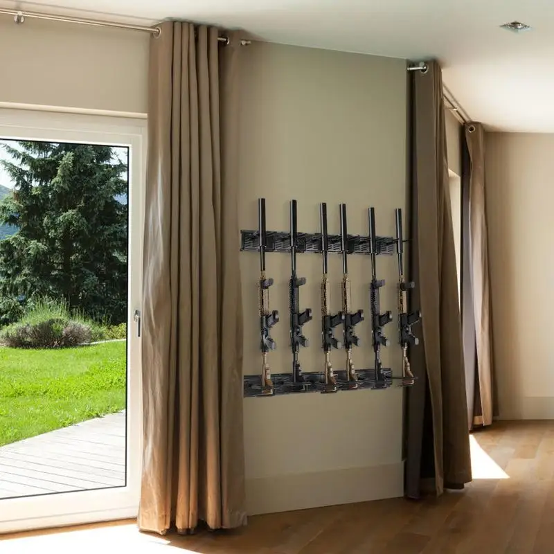 Vertikaler Waffenhalter mit 6 Fächern, Metallgewehrständer, Tragfähigkeit 81,6 kg, Wandmontierter Waffenhalter für die Aufbewahrung von Jagdgewehren in Haus, Büro, Geschäft, für Jäger