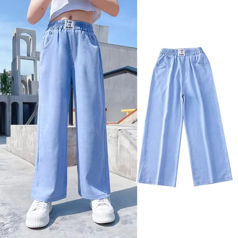 

Children's Jeans 5-14 Years Girl Spring Summer Lightweight Wide-Leg Pants Fashionable All-Match Cool Trousers Wide Leg Jeans