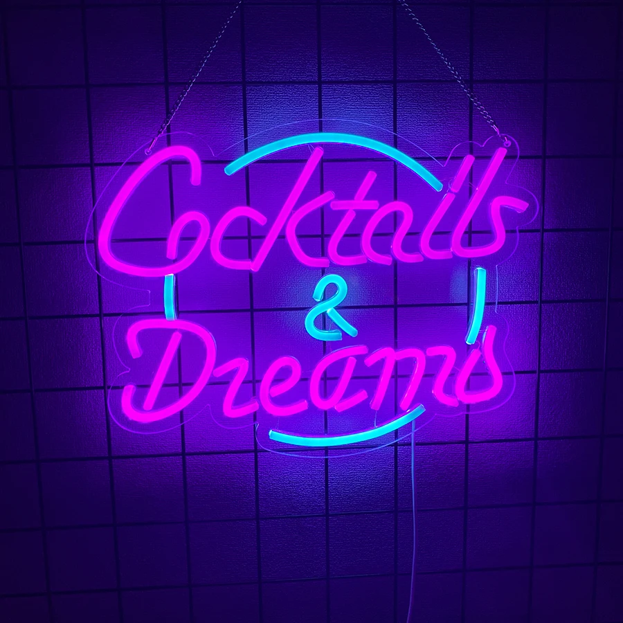 Insegna al neon per cocktail e sogni per decorazioni murali, insegne luminose al neon a LED per camera da letto, casa, birra, bar, bistrot, decorazioni artistiche, alimentate tramite USB