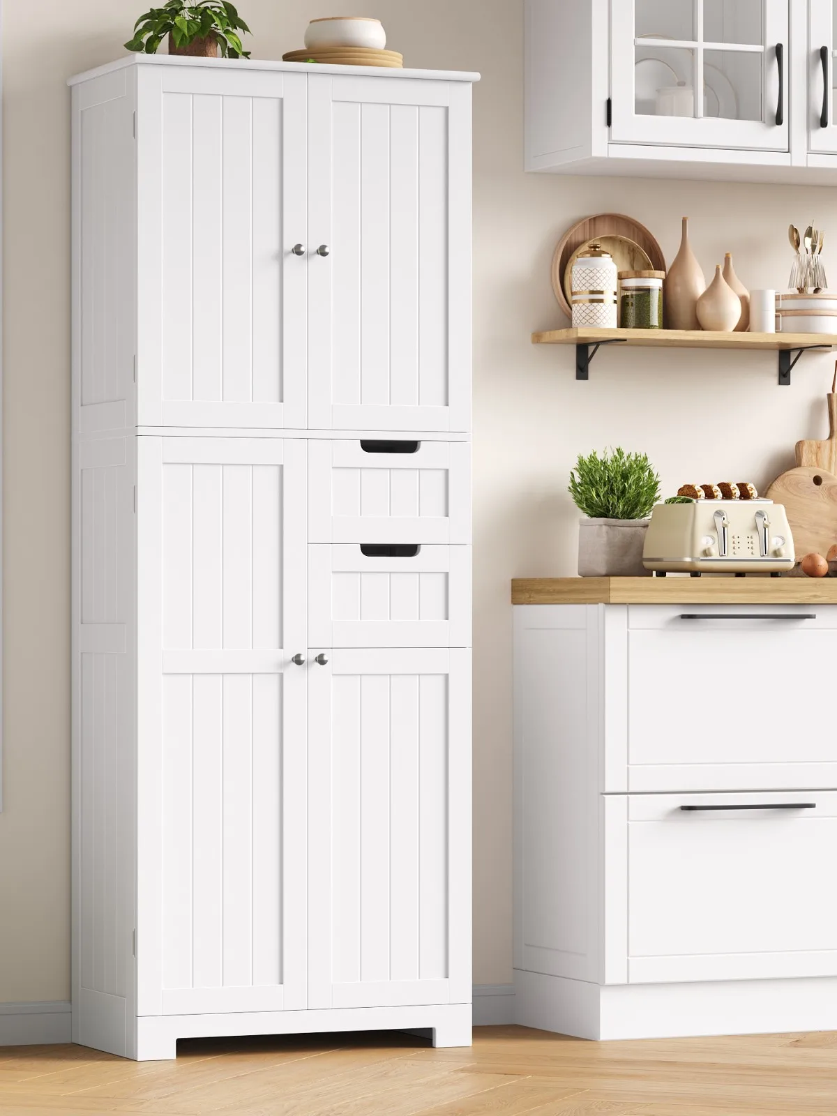 Bathroom wardrobe High, bathroom wardrobe high wardrobe with 4 doors and 2 drawers, kitchen wardrobe high for living room kitchen dining room B
