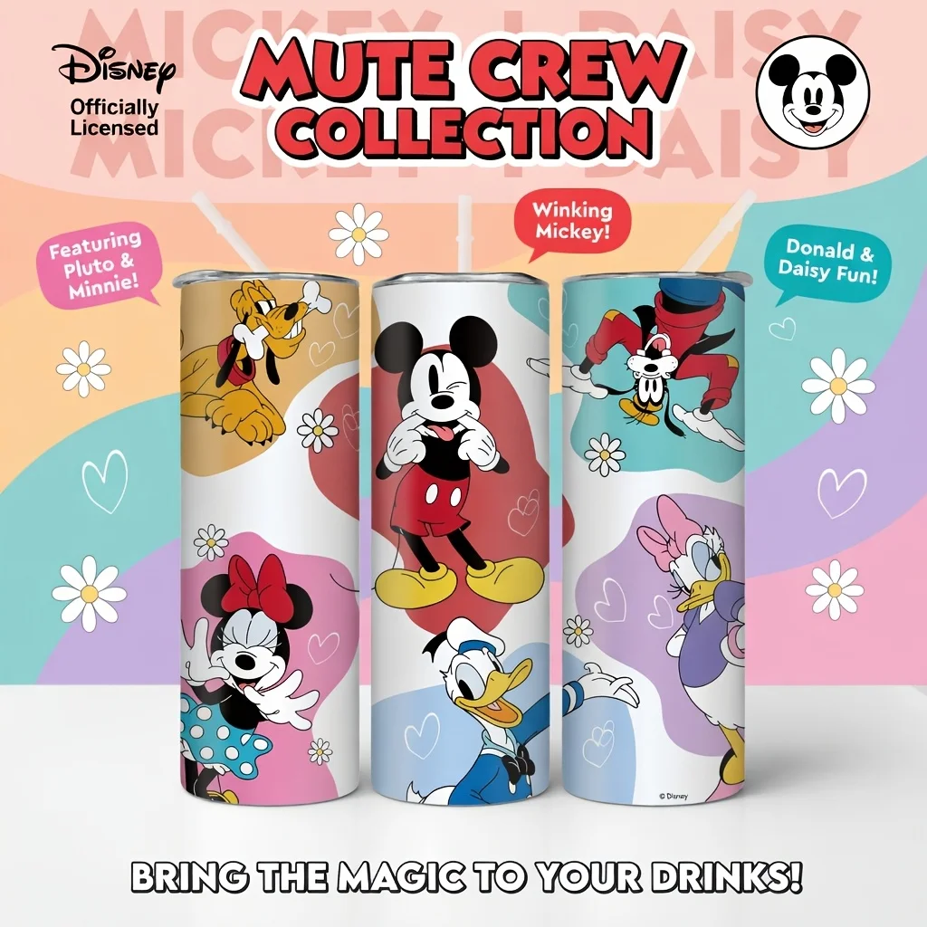 1pc 20oz Disney Mickey Minnie Donald Duck Stainless Steel Tumbler with Straw Cartoon Thermal Cup for Travel Office Daily Use