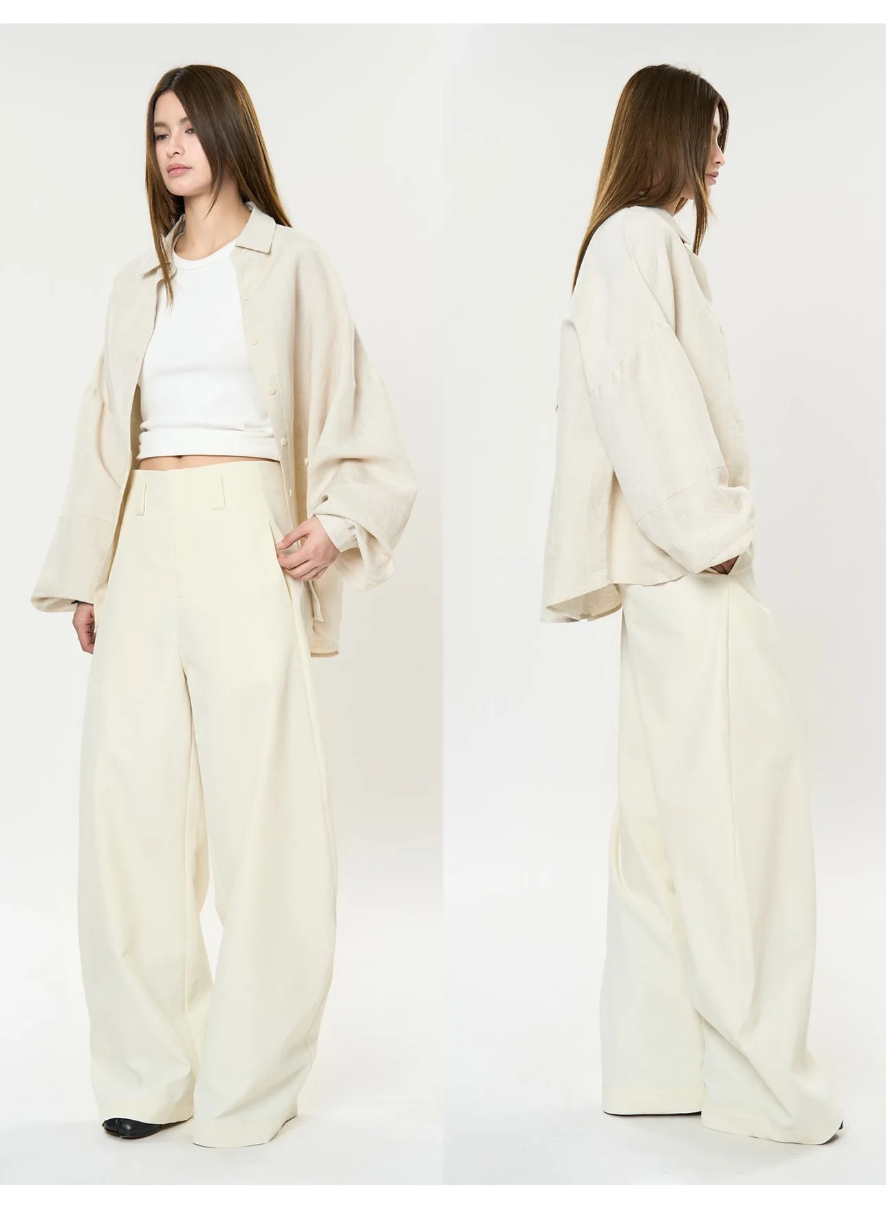 Old Money Style Scimitar Silhouette Pant Loose Fit High Waist Slimming Commuter Trousers For Women