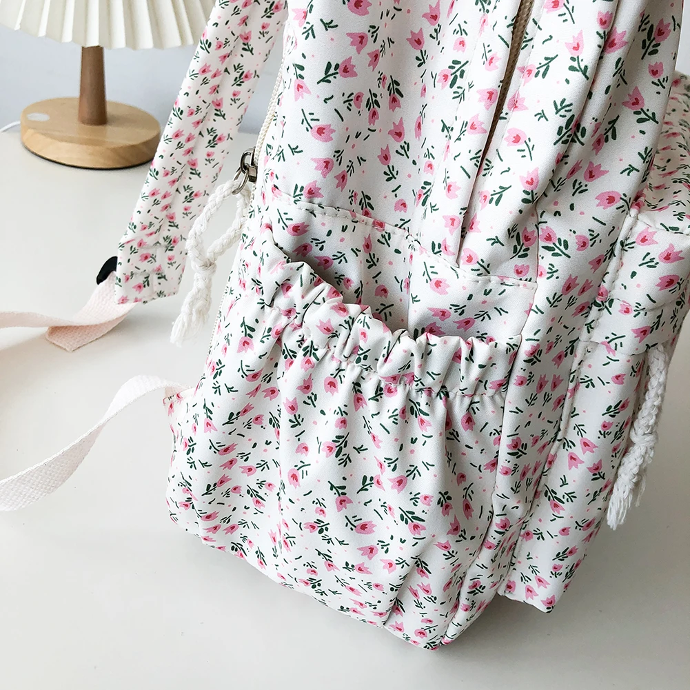 Women Simple Floral Backpack Large Capacity Travel Laptop Rucksack Adjustable Strap Casual Floral Backpack Students Daily Bag