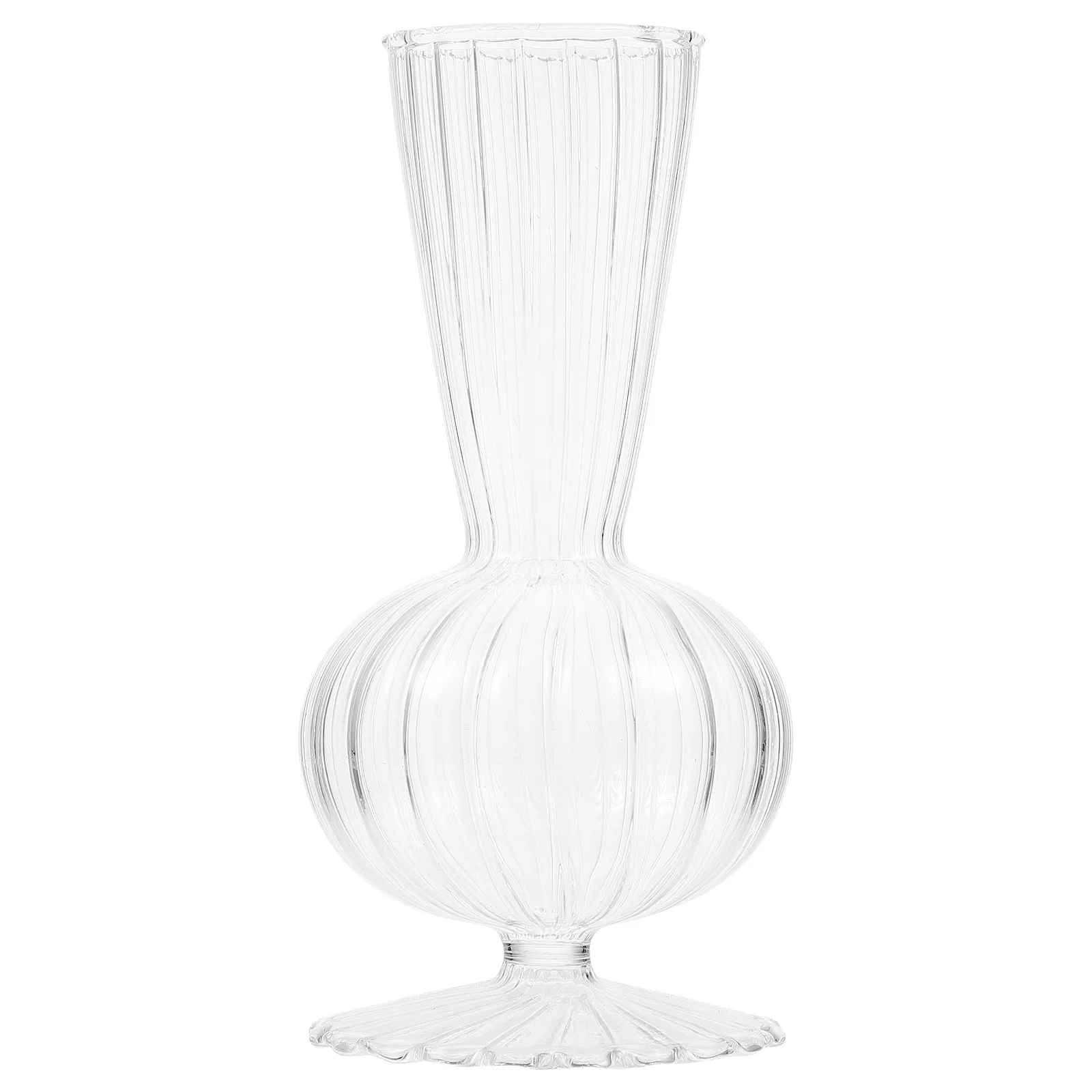 Striped Glass Vase Decorative Flower Container Compact Stylish Hydroponic Water Planter for Home Office Balcony Decoration