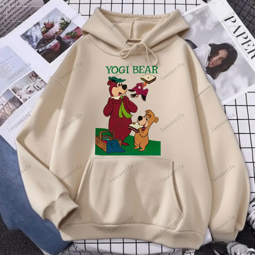 سترة بقلنسوة من The Yogi Bear Show مريحة بأكمام طويلة، سترة كاواي لطيفة مطبوعة برسوم كارتونية للرجال، بدلة رياضية شتوية دافئة #3