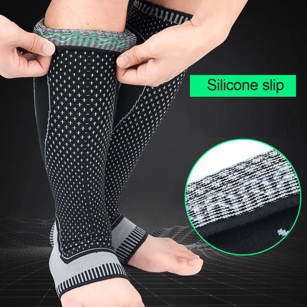 1 Pair Compression Ankle/Calf Sleeves - Relieve Plantar Fasciitis, Improve Blood Circulation, Shin Splint, Recovery Aid