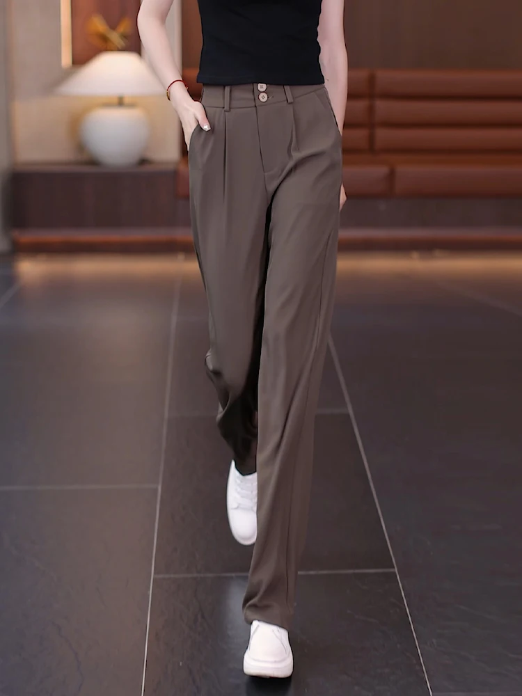 

Ice Silk Straight Leg Suit Pants Women's Summer Thin High Waist Loose Casual Pants Drapey Slim Wide Leg Pants Commute Style