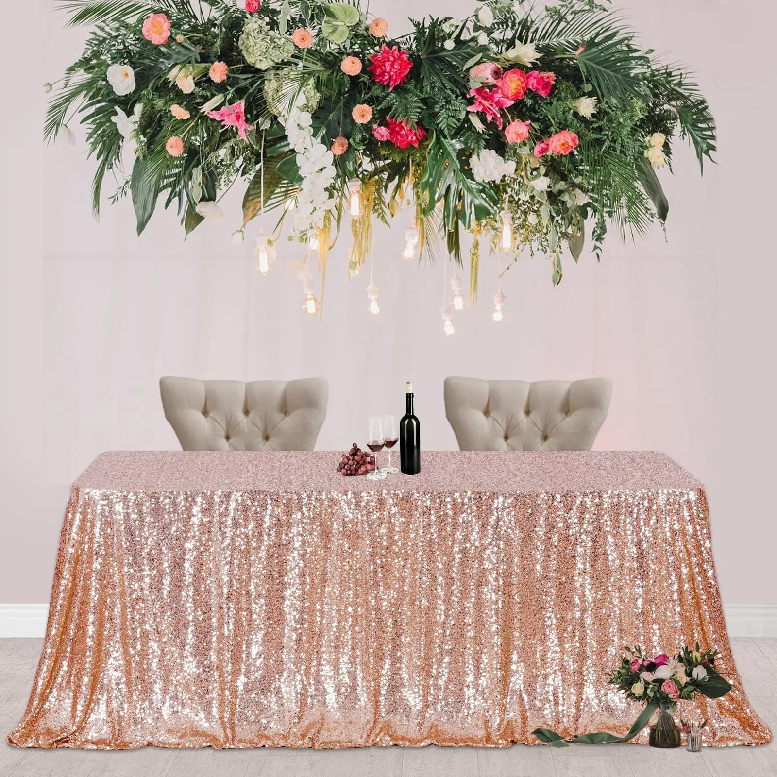 Rose Gold Sequin Tablecloth Rectangle Sparkly Fabric Table Cloth for Birthday Wedding Party Christmas Baby Shower Decoration