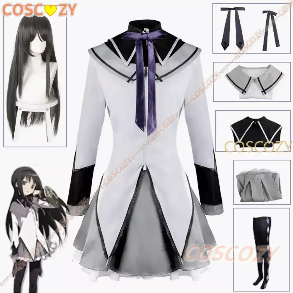 Anime Magical Girl Cosplay Costume, Puella Magi Madoka Magica, Homura Akemi, Combate Uniformes, Peruca Meias para Mahou Shoujo Comic Con