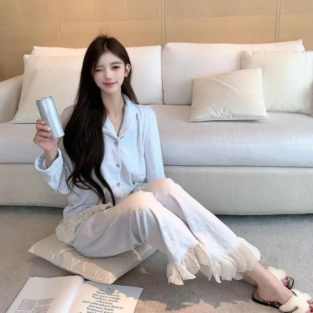 

Элегантный комплект пижамы с длинными рукавами и бантом, уютный зимний велюровый костюм для дома, теплая утолщенная домашняя одежда для сна