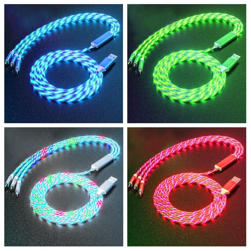 NNBILI Glowing LED Light USB 3 IN 1 cable Phone Fast Charging Charger Luminous Type C Cable For Xiaomi iPhone Phone Accessories