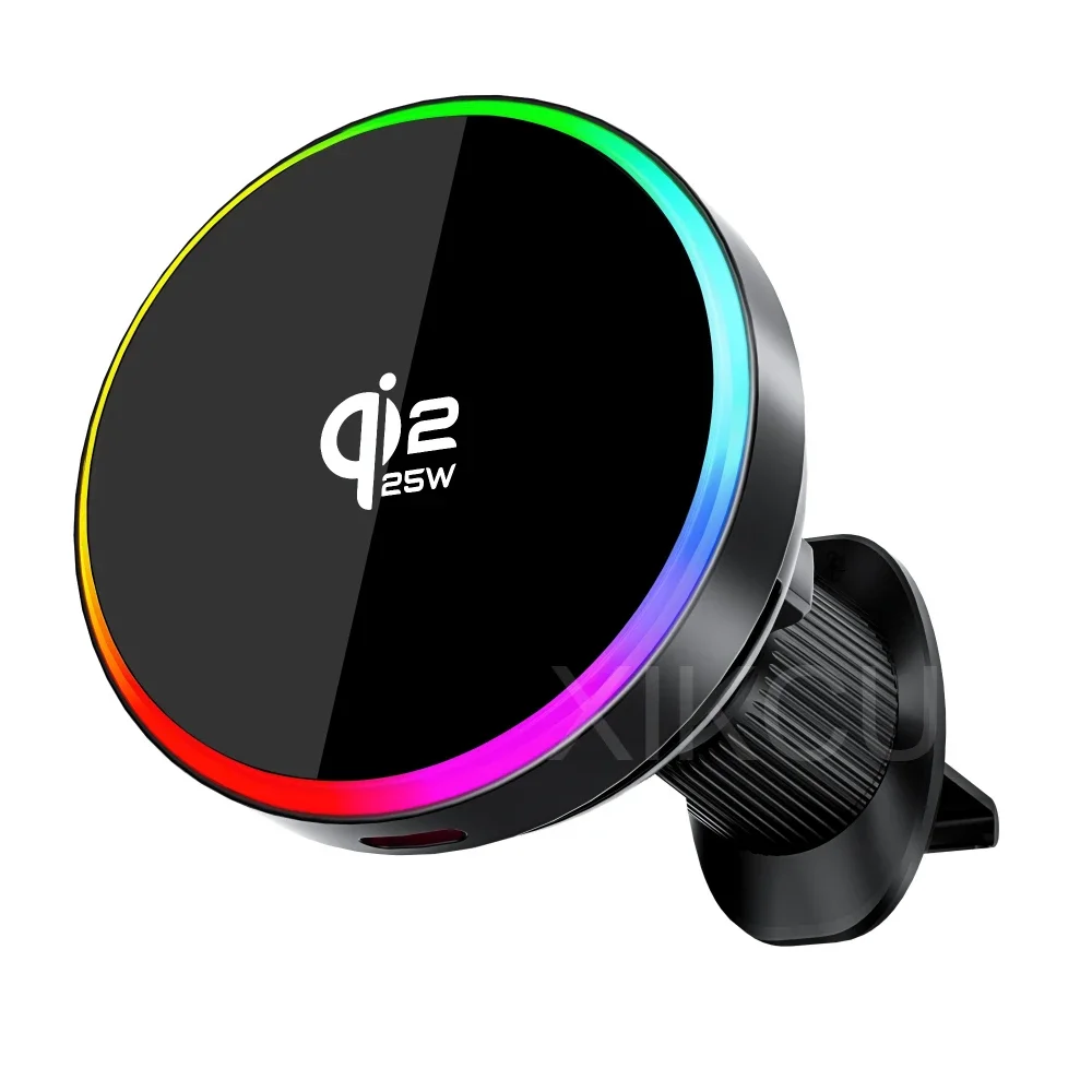 

Qi2 25W Magnetic Wireless Car Charger Mount for MagSafe Compatible Phone RGB Light Air Vent Fast Charging Holder for Driving Use
